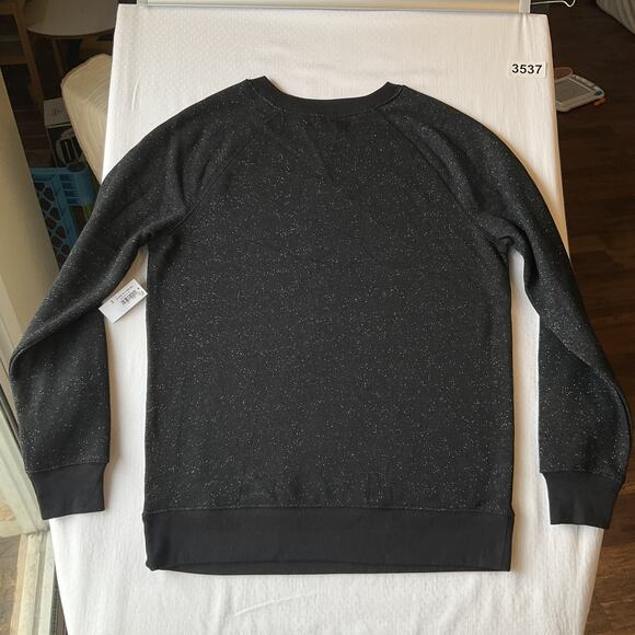 Old Navy Women Sweatshirt XS Black Cotton Nylon Fleece Hello Glitter Long Sleeve - Picture 8 of 8